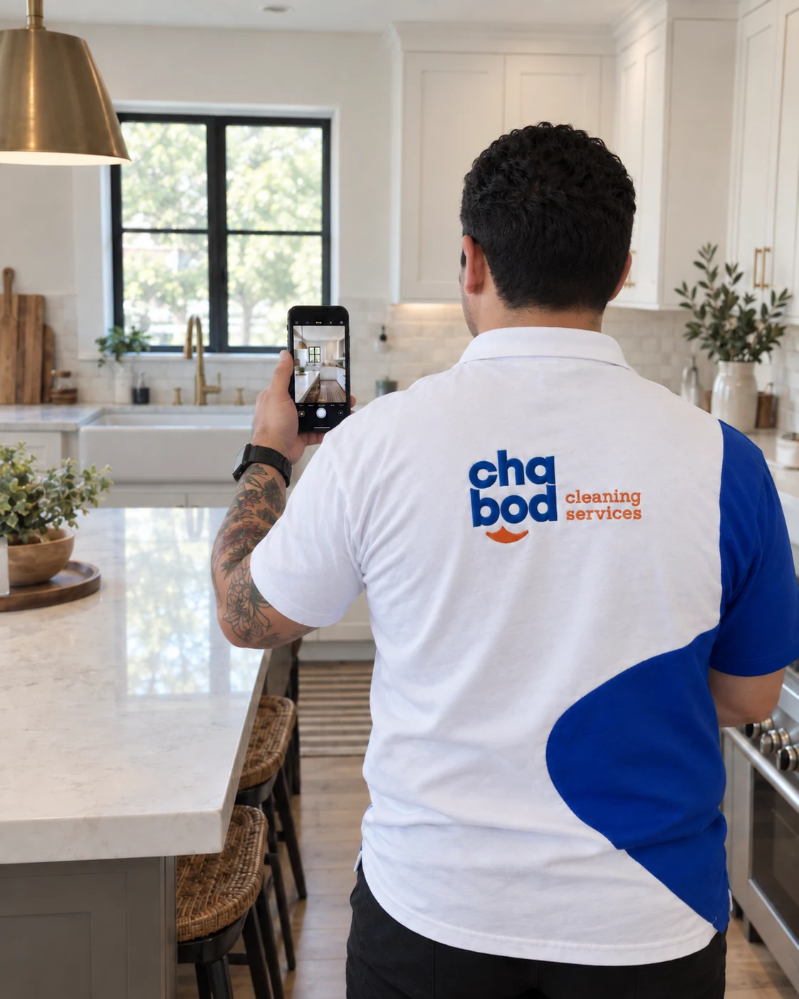 Chabod Cleaning Services team member recording a timestamped video walkthrough after a San Antonio deep clean